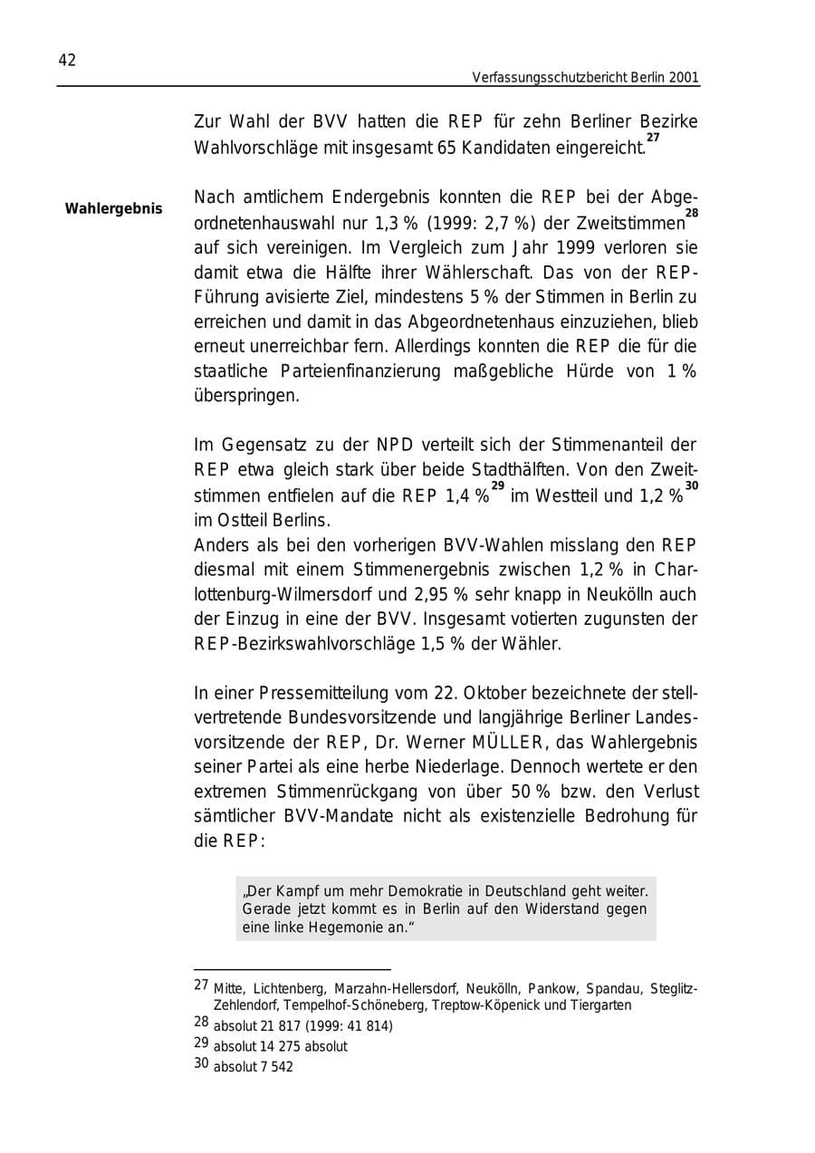 Seite 42 des Verfassungsschutzbericht 2001 Berlin