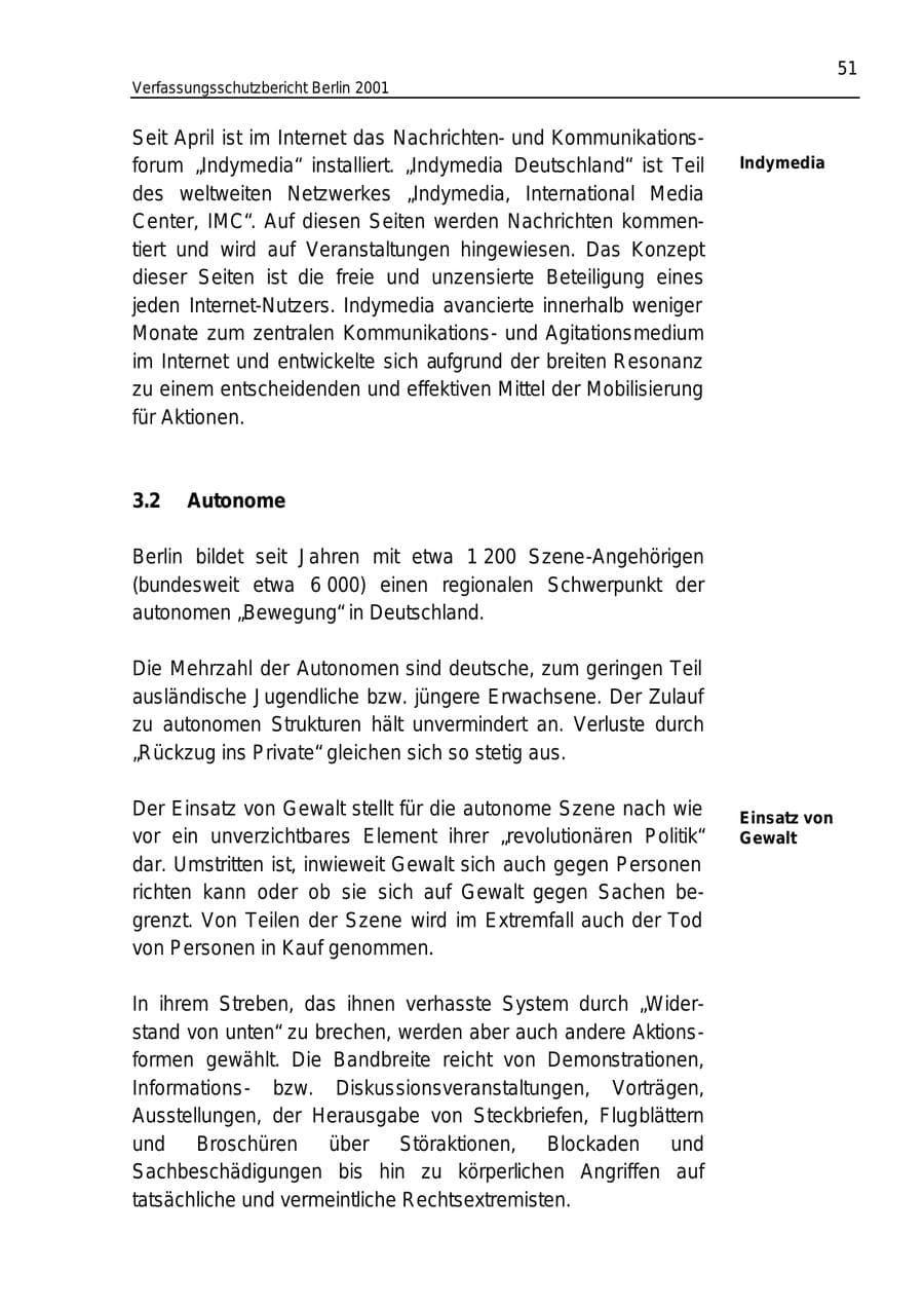 Seite 51 des Verfassungsschutzbericht 2001 Berlin