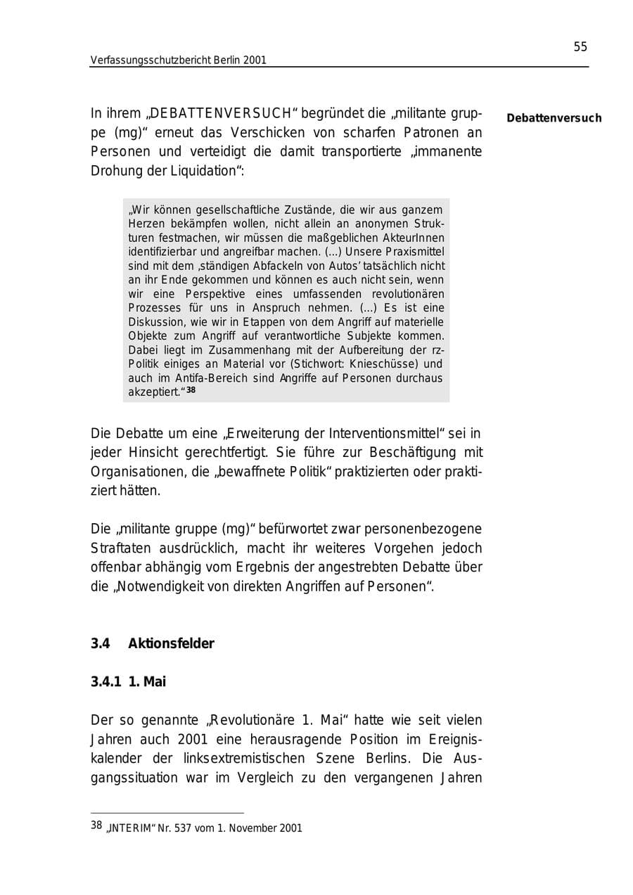 Seite 55 des Verfassungsschutzbericht 2001 Berlin