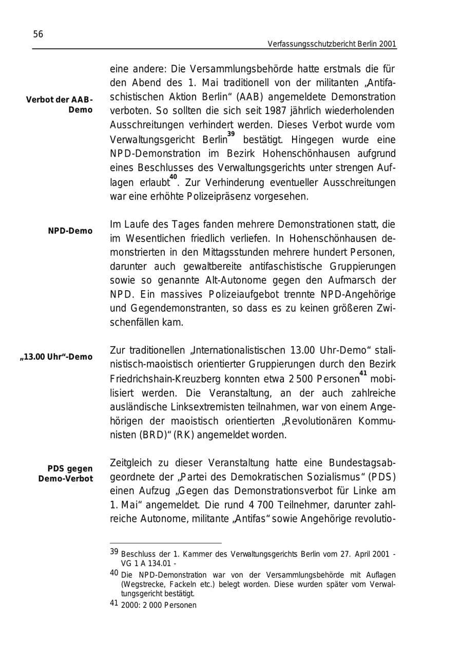 Seite 56 des Verfassungsschutzbericht 2001 Berlin