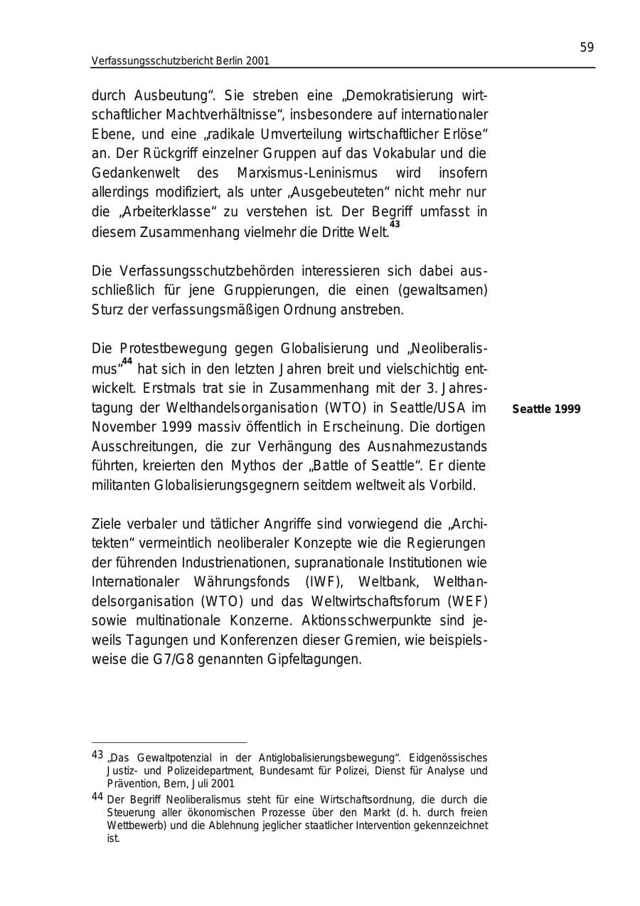 Seite 59 des Verfassungsschutzbericht 2001 Berlin