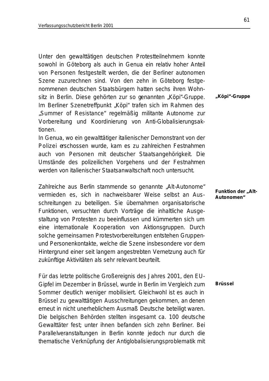 Seite 61 des Verfassungsschutzbericht 2001 Berlin