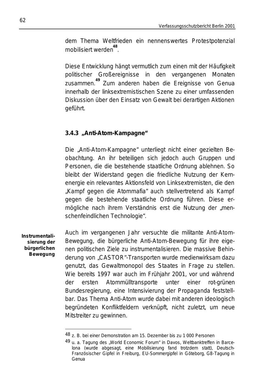 Seite 62 des Verfassungsschutzbericht 2001 Berlin