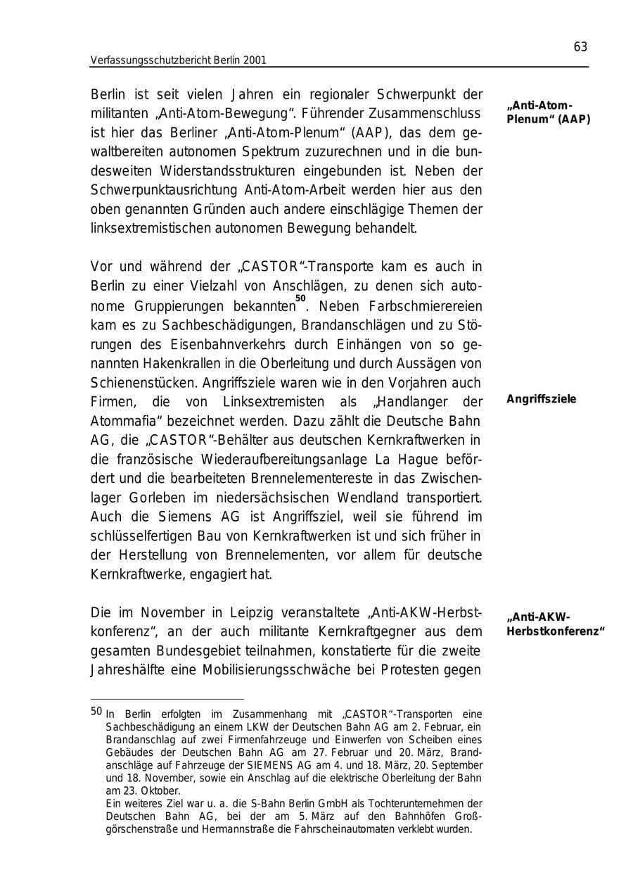 Seite 63 des Verfassungsschutzbericht 2001 Berlin