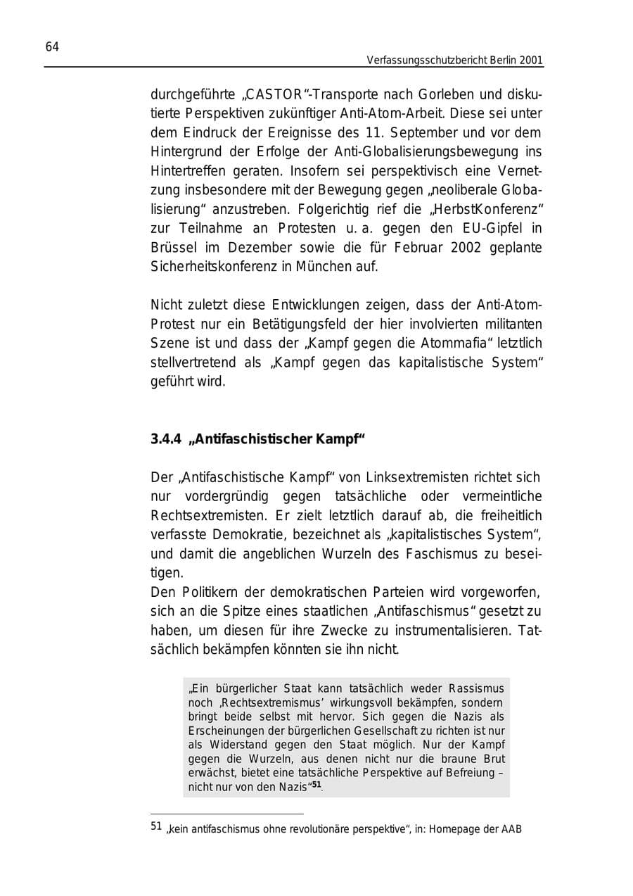 Seite 64 des Verfassungsschutzbericht 2001 Berlin