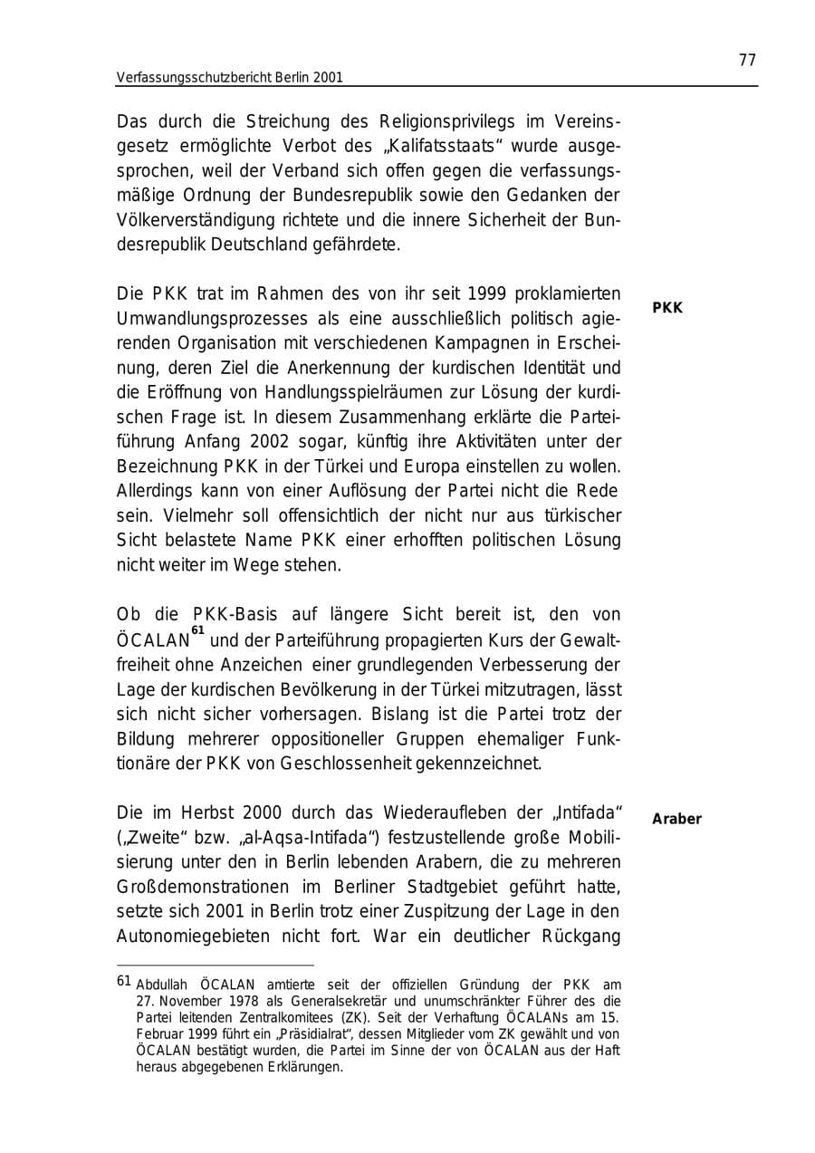 Seite 77 des Verfassungsschutzbericht 2001 Berlin