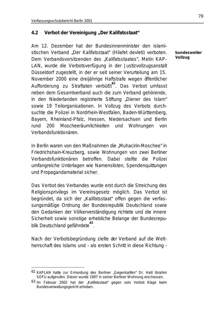 Seite 79 des Verfassungsschutzbericht 2001 Berlin