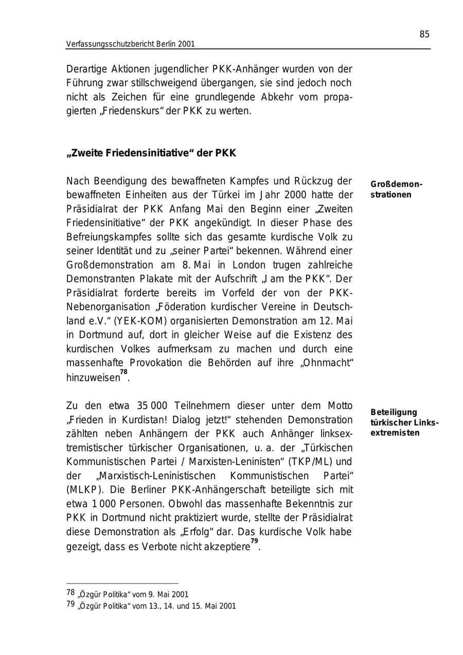Seite 85 des Verfassungsschutzbericht 2001 Berlin