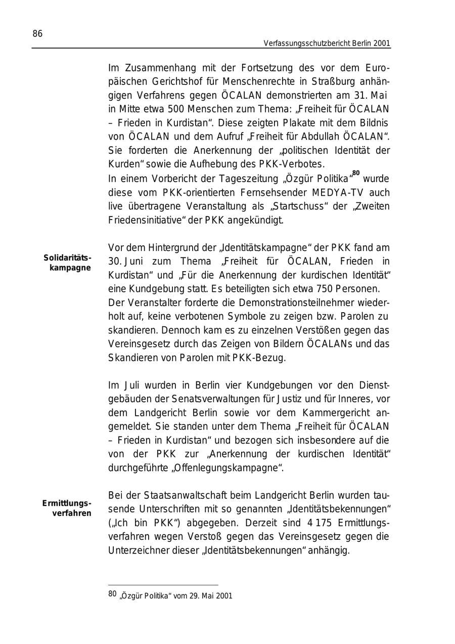 Seite 86 des Verfassungsschutzbericht 2001 Berlin