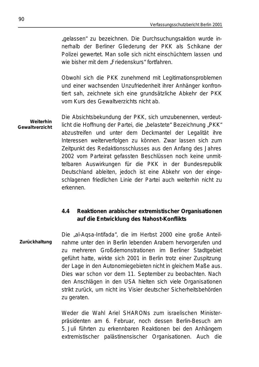 Seite 90 des Verfassungsschutzbericht 2001 Berlin