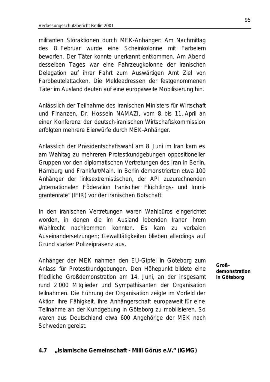 Seite 95 des Verfassungsschutzbericht 2001 Berlin