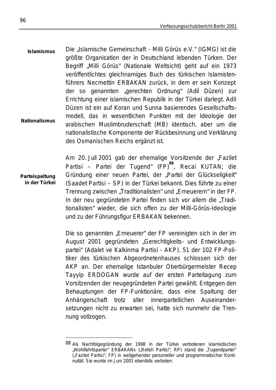 Seite 96 des Verfassungsschutzbericht 2001 Berlin