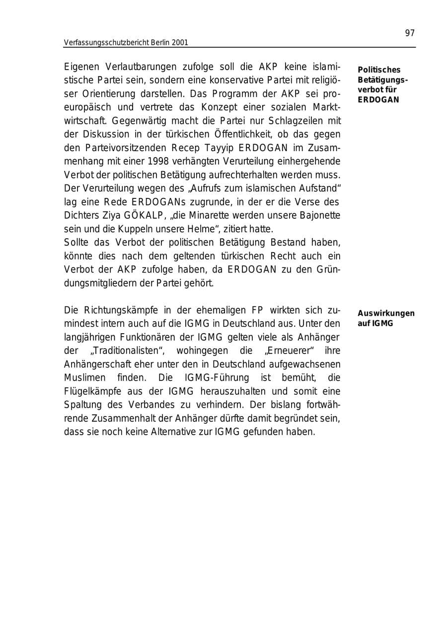 Seite 97 des Verfassungsschutzbericht 2001 Berlin
