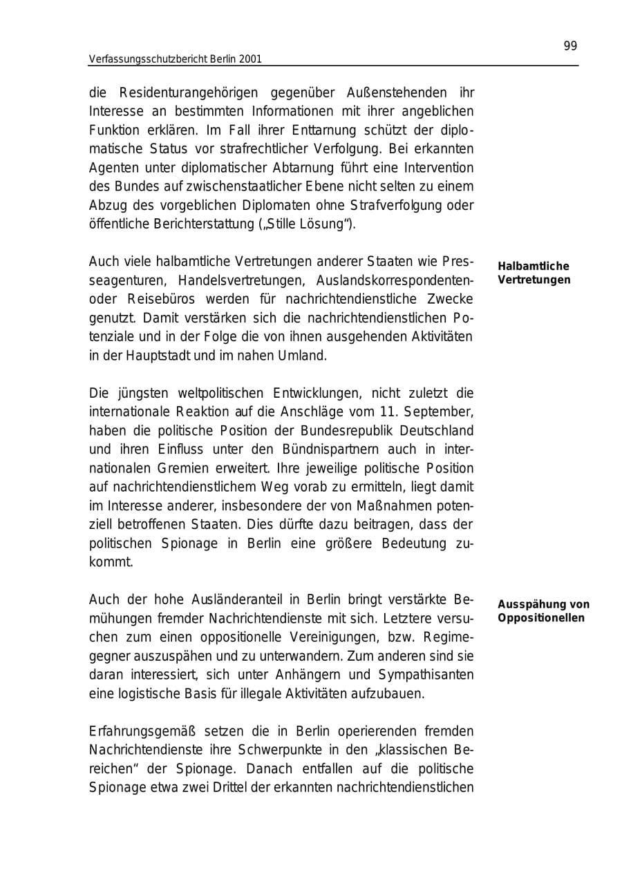 Seite 99 des Verfassungsschutzbericht 2001 Berlin