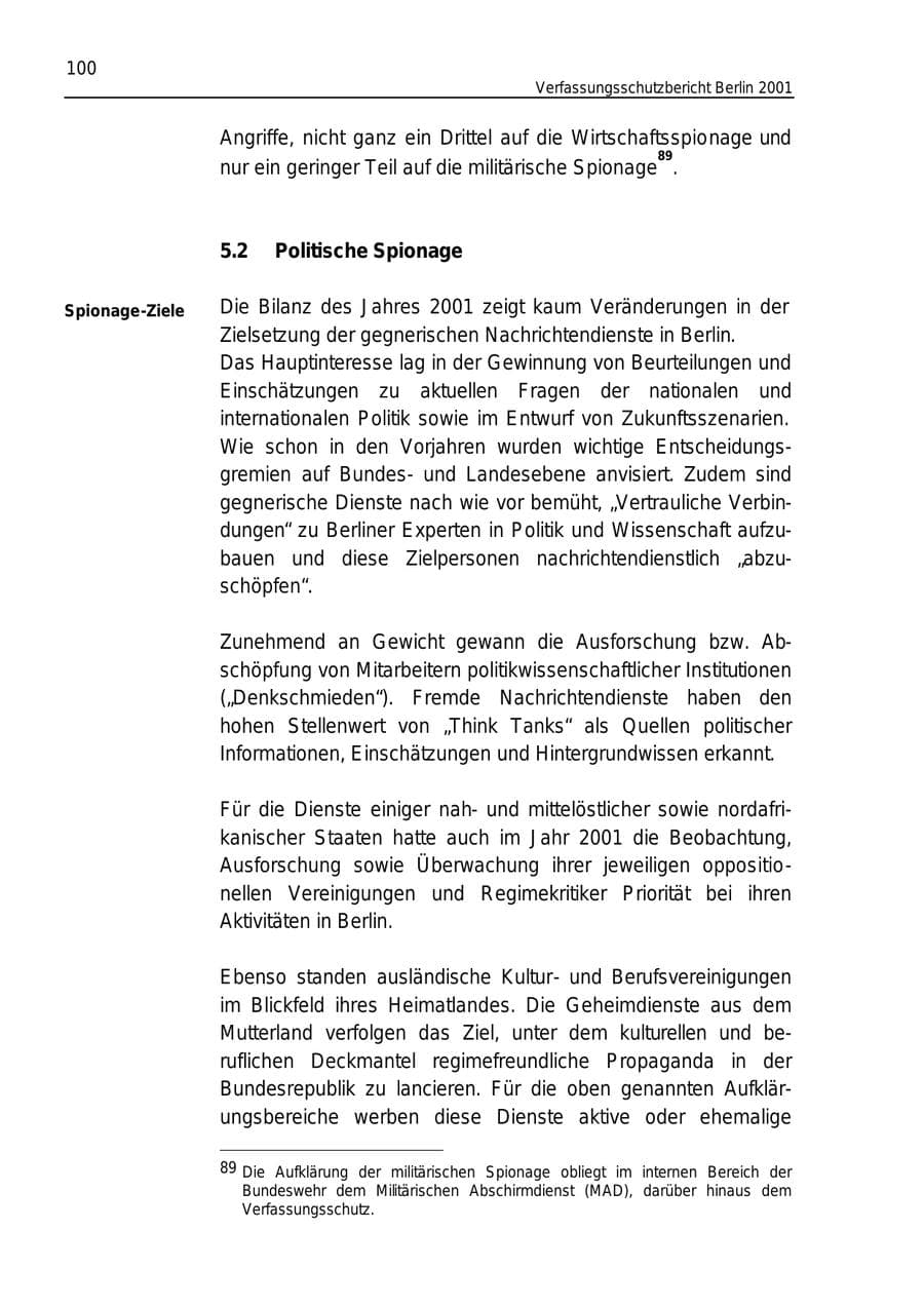 Seite 100 des Verfassungsschutzbericht 2001 Berlin