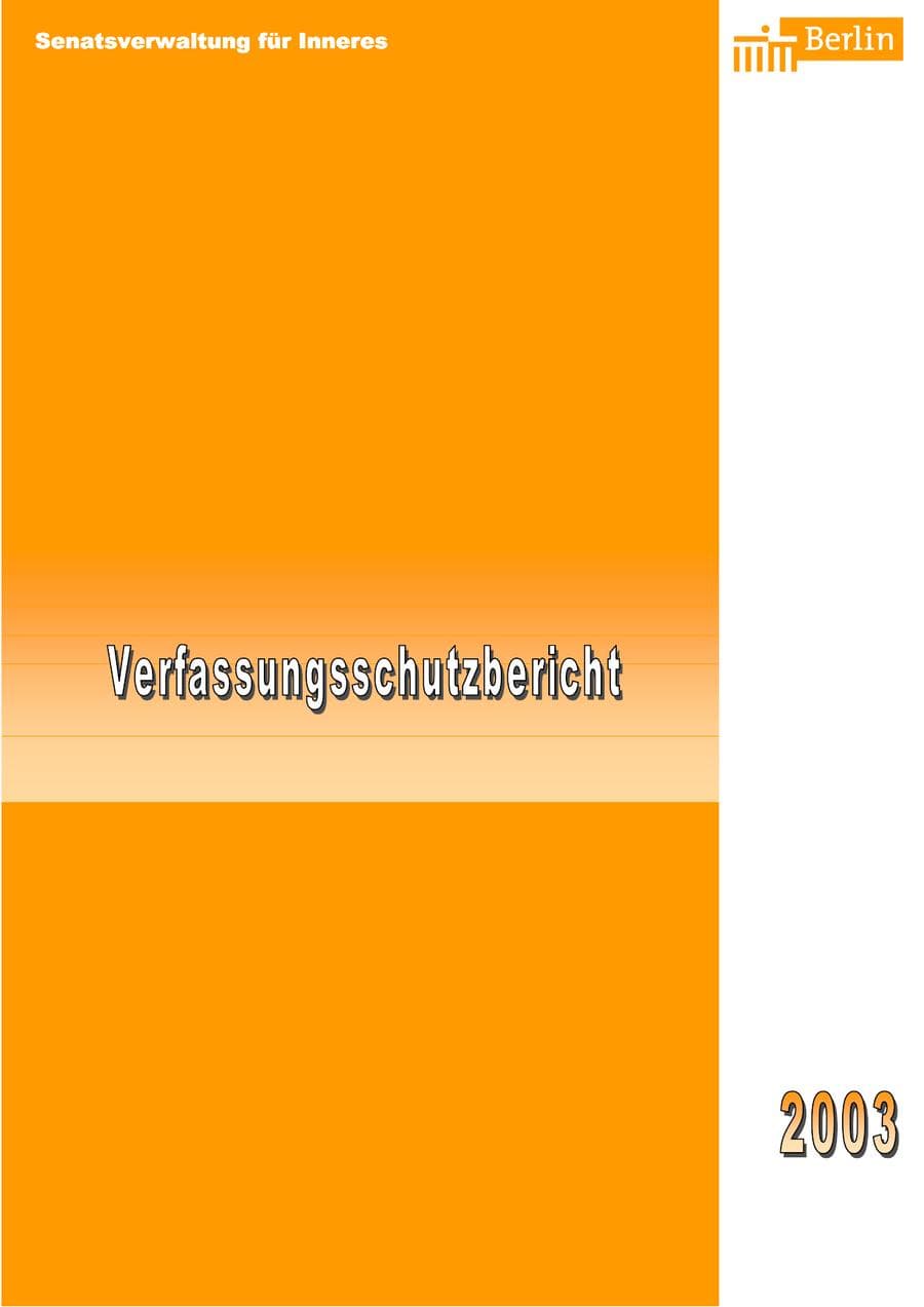 Seite 1 des Verfassungsschutzbericht 2003 Berlin