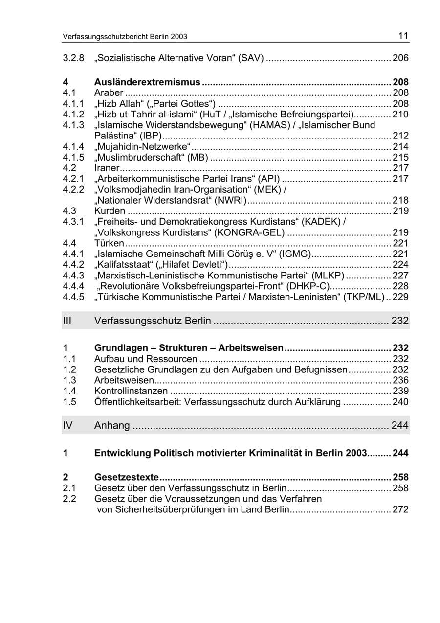 Seite 11 des Verfassungsschutzbericht 2003 Berlin