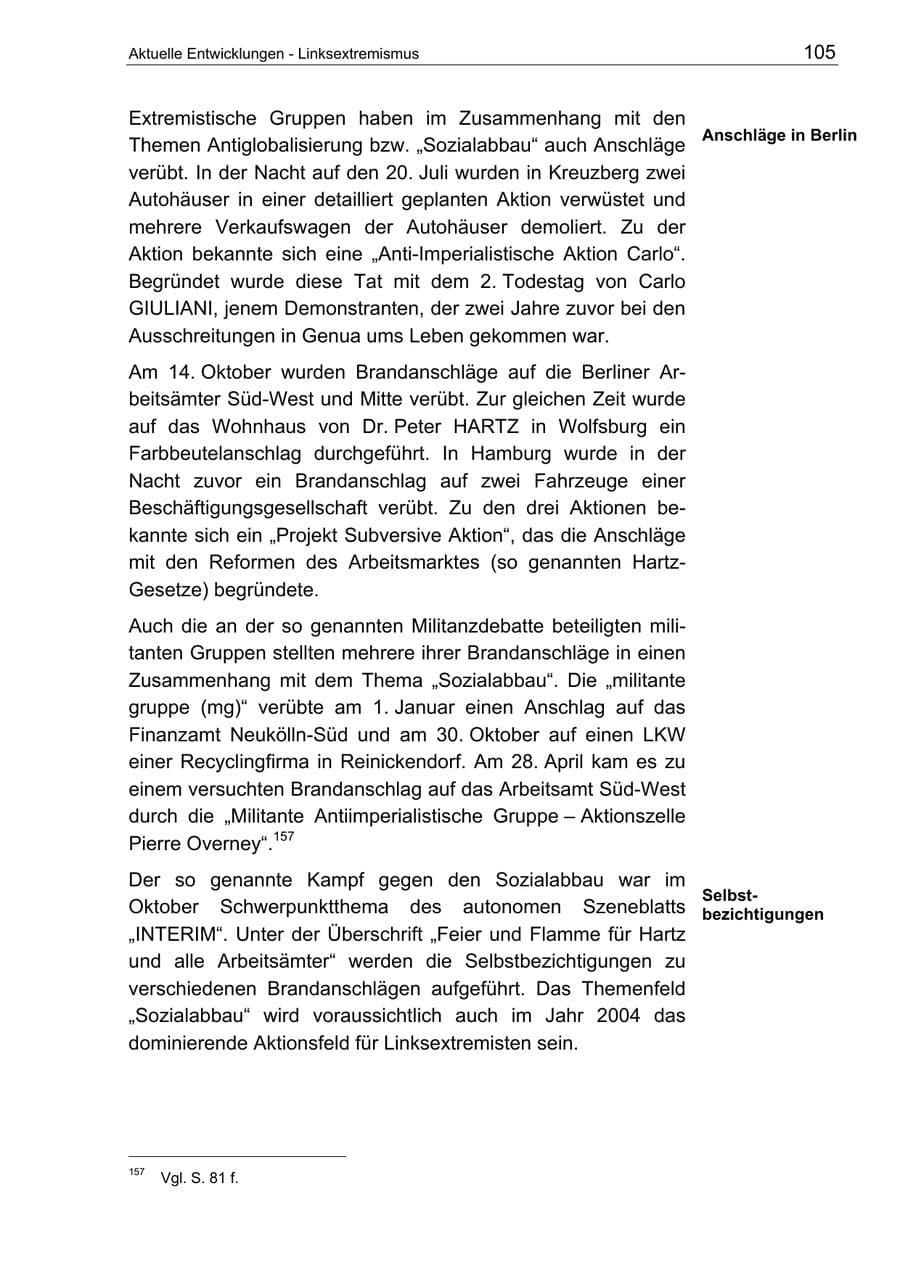 Seite 105 des Verfassungsschutzbericht 2003 Berlin