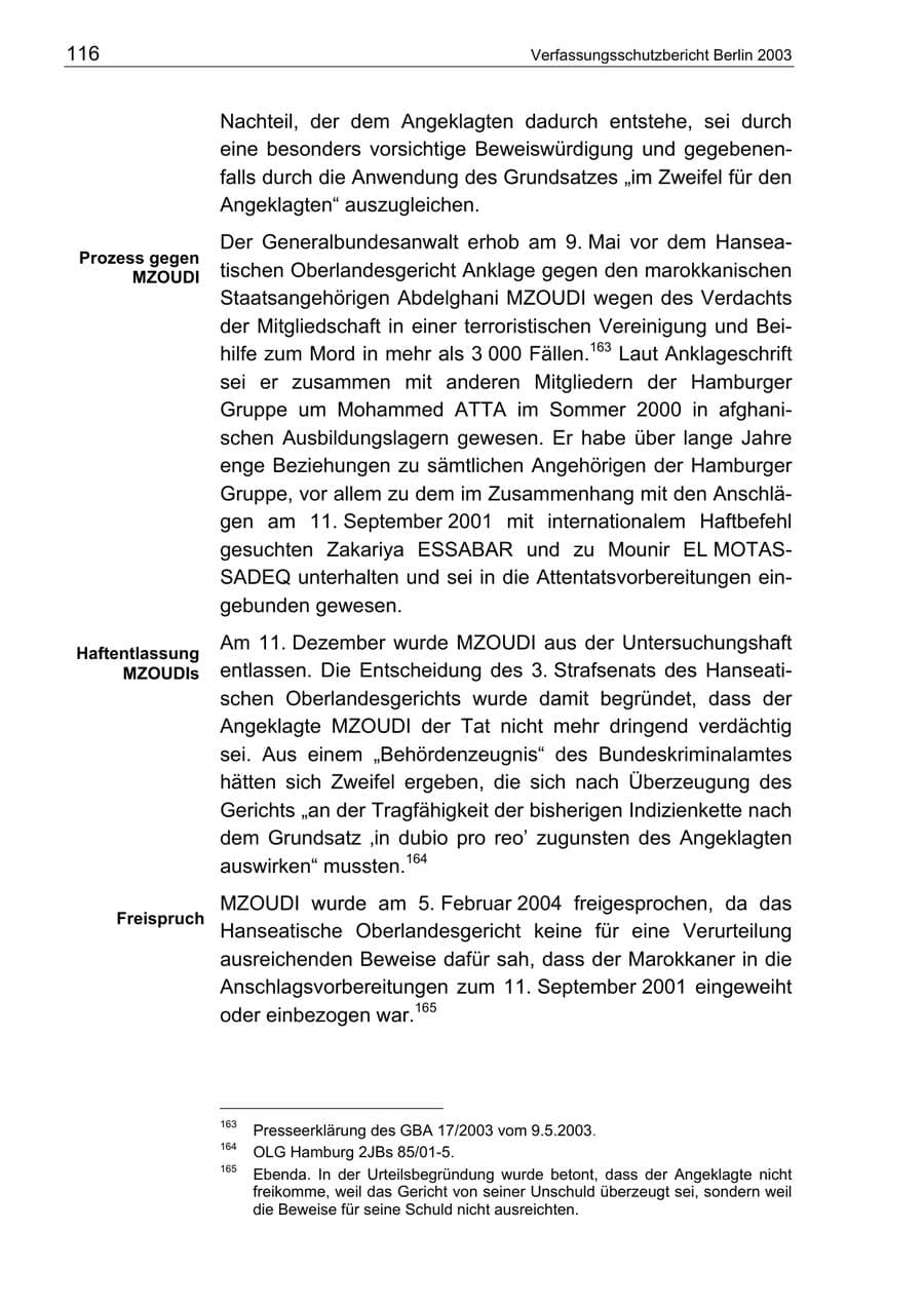 Seite 116 des Verfassungsschutzbericht 2003 Berlin