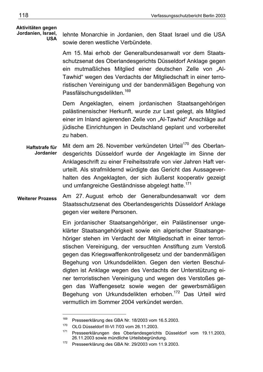 Seite 118 des Verfassungsschutzbericht 2003 Berlin