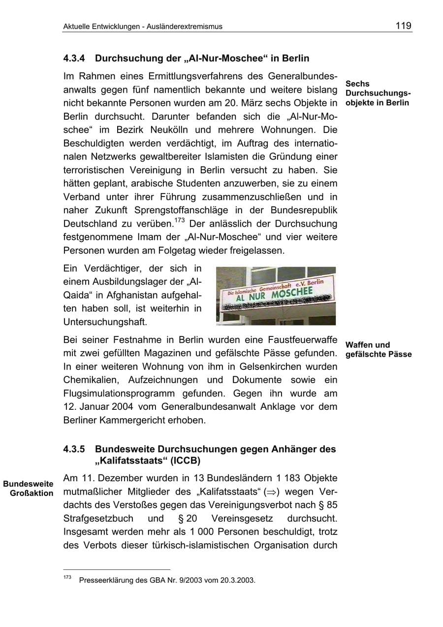 Seite 119 des Verfassungsschutzbericht 2003 Berlin