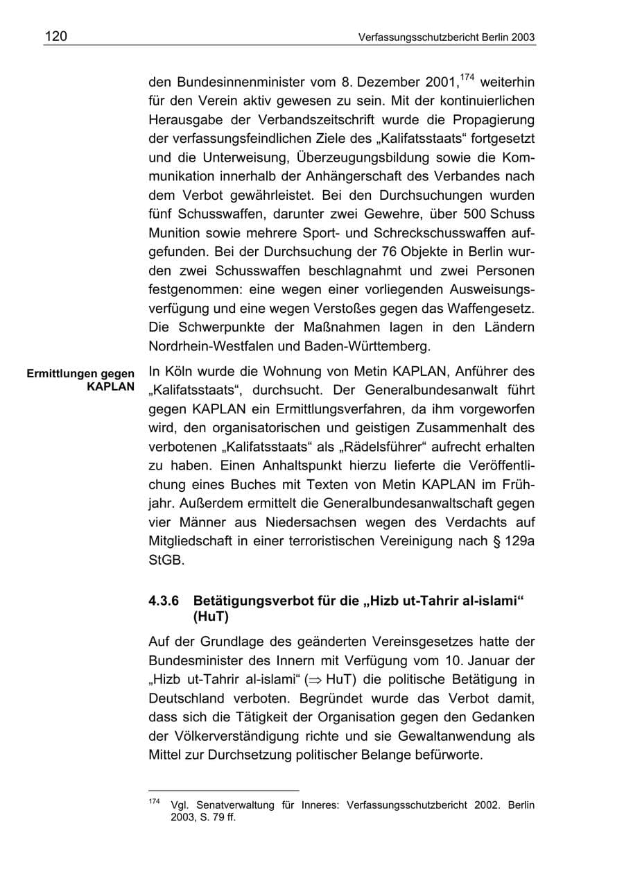 Seite 120 des Verfassungsschutzbericht 2003 Berlin