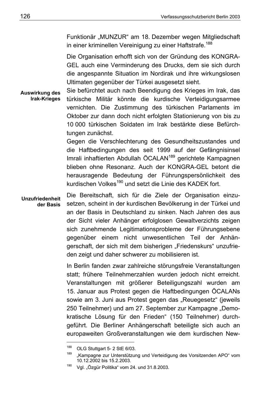 Seite 126 des Verfassungsschutzbericht 2003 Berlin