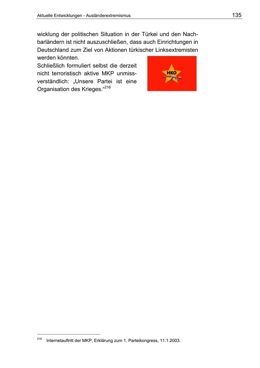 Seite 135 des Verfassungsschutzbericht 2003 Berlin