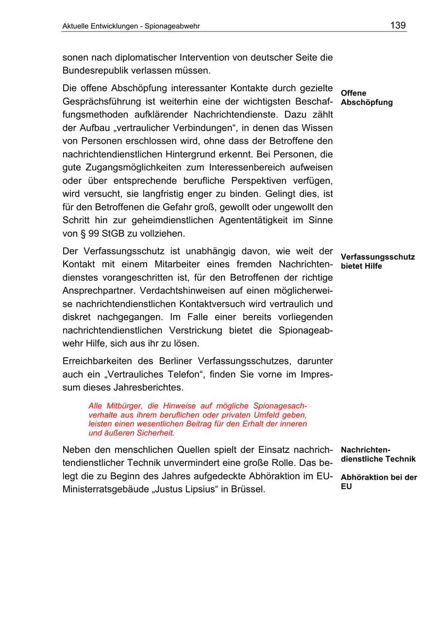 Seite 139 des Verfassungsschutzbericht 2003 Berlin