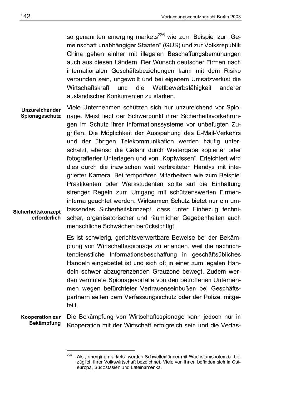 Seite 142 des Verfassungsschutzbericht 2003 Berlin