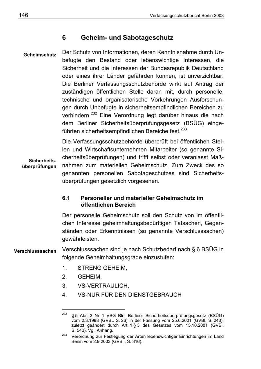 Seite 146 des Verfassungsschutzbericht 2003 Berlin