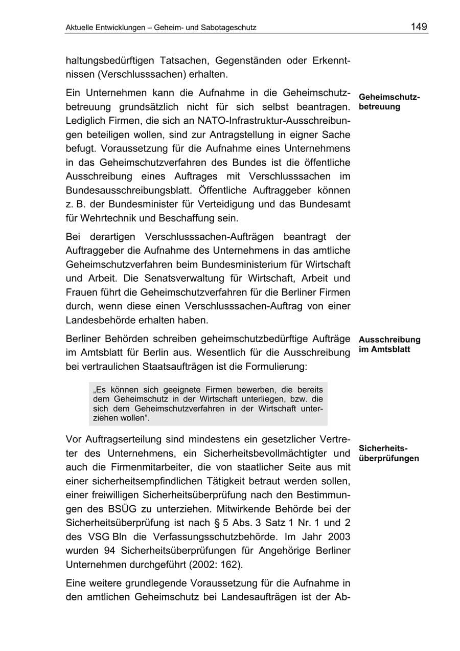 Seite 149 des Verfassungsschutzbericht 2003 Berlin