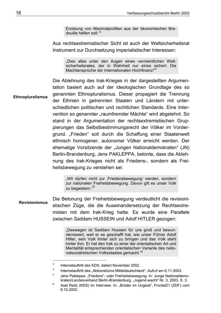 Seite 16 des Verfassungsschutzbericht 2003 Berlin