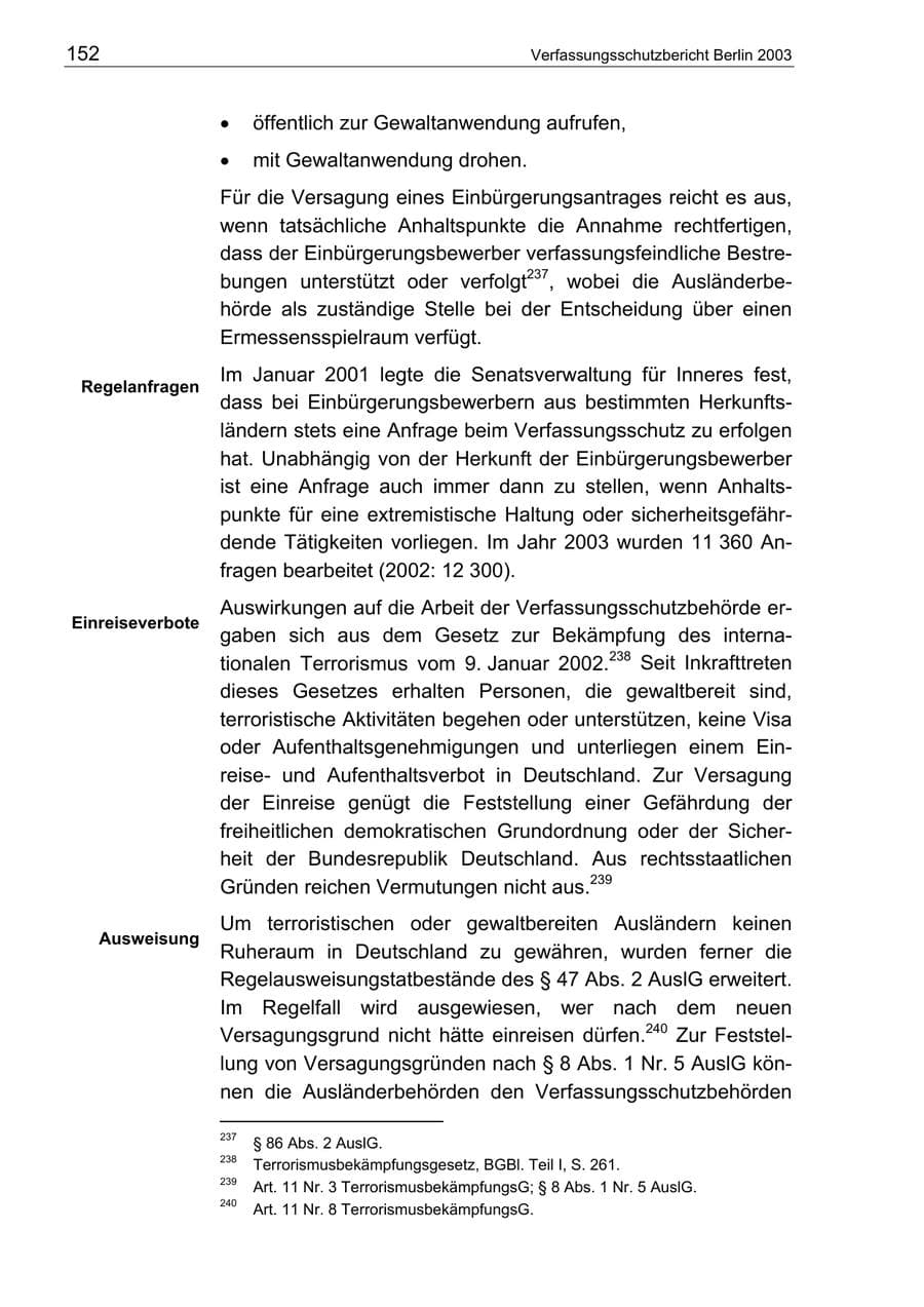Seite 152 des Verfassungsschutzbericht 2003 Berlin
