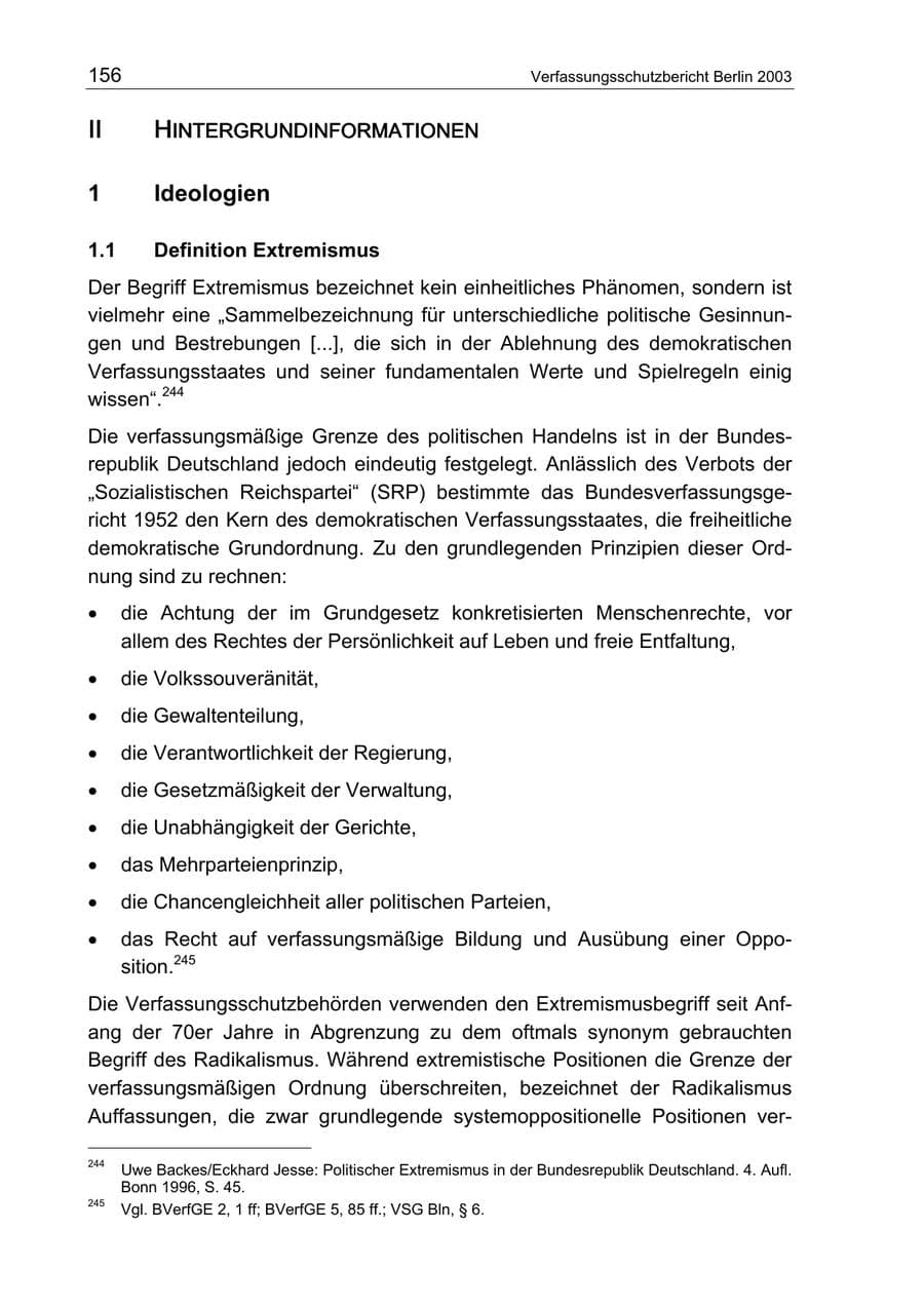 Seite 156 des Verfassungsschutzbericht 2003 Berlin