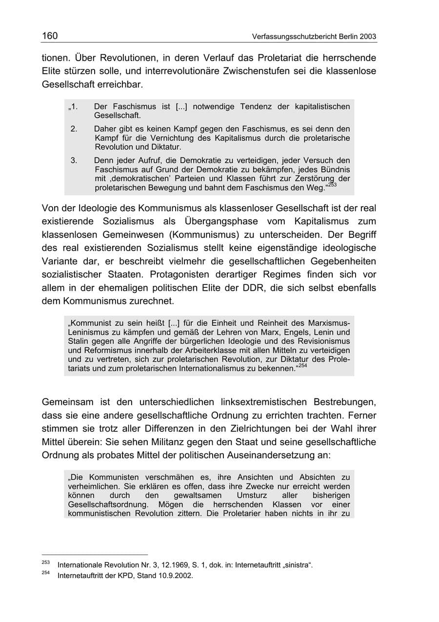 Seite 160 des Verfassungsschutzbericht 2003 Berlin