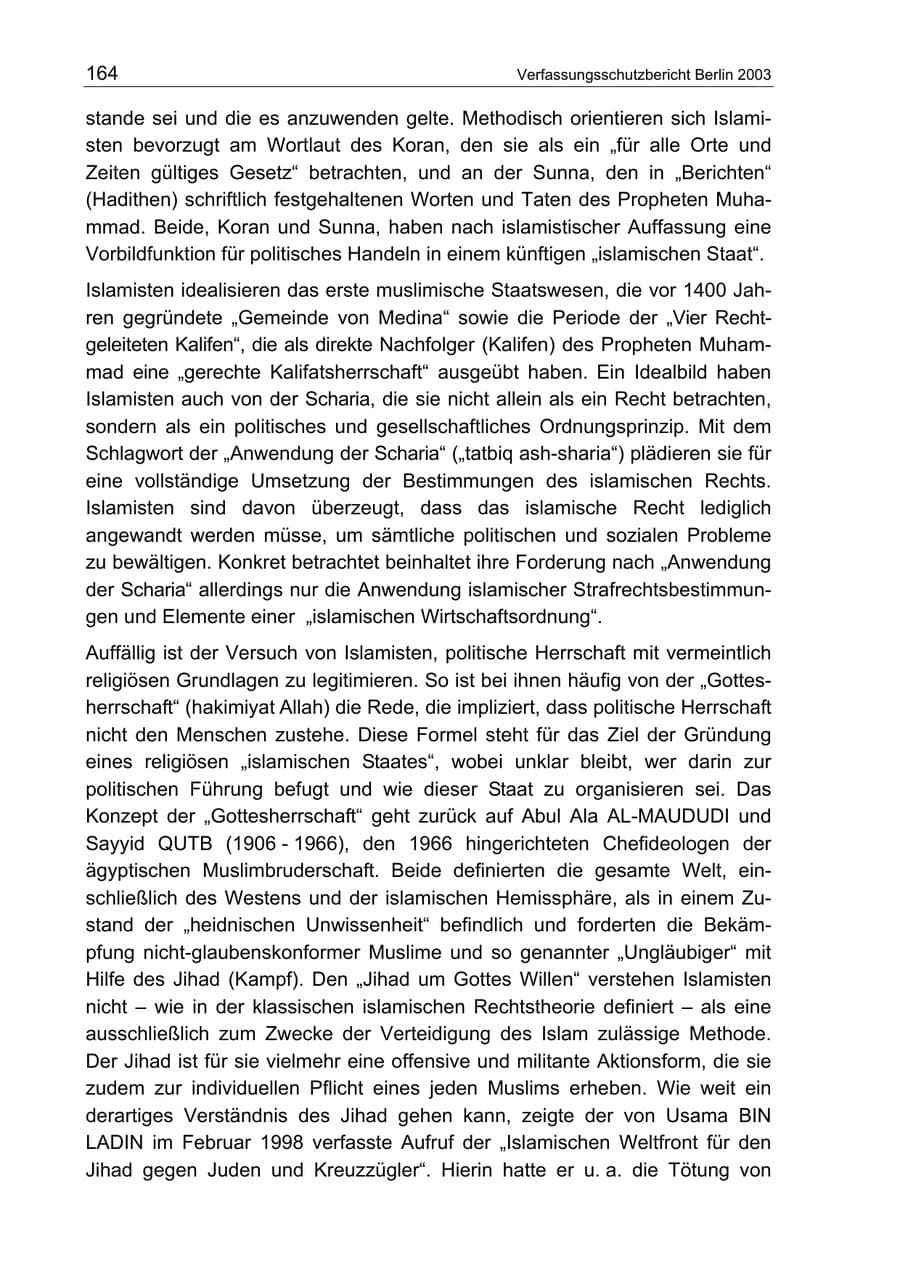 Seite 164 des Verfassungsschutzbericht 2003 Berlin