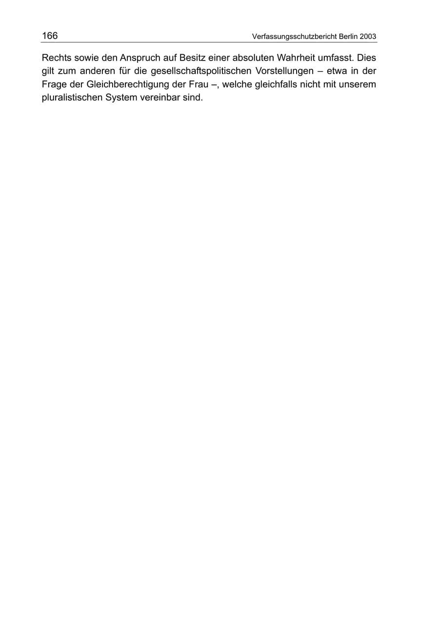 Seite 166 des Verfassungsschutzbericht 2003 Berlin