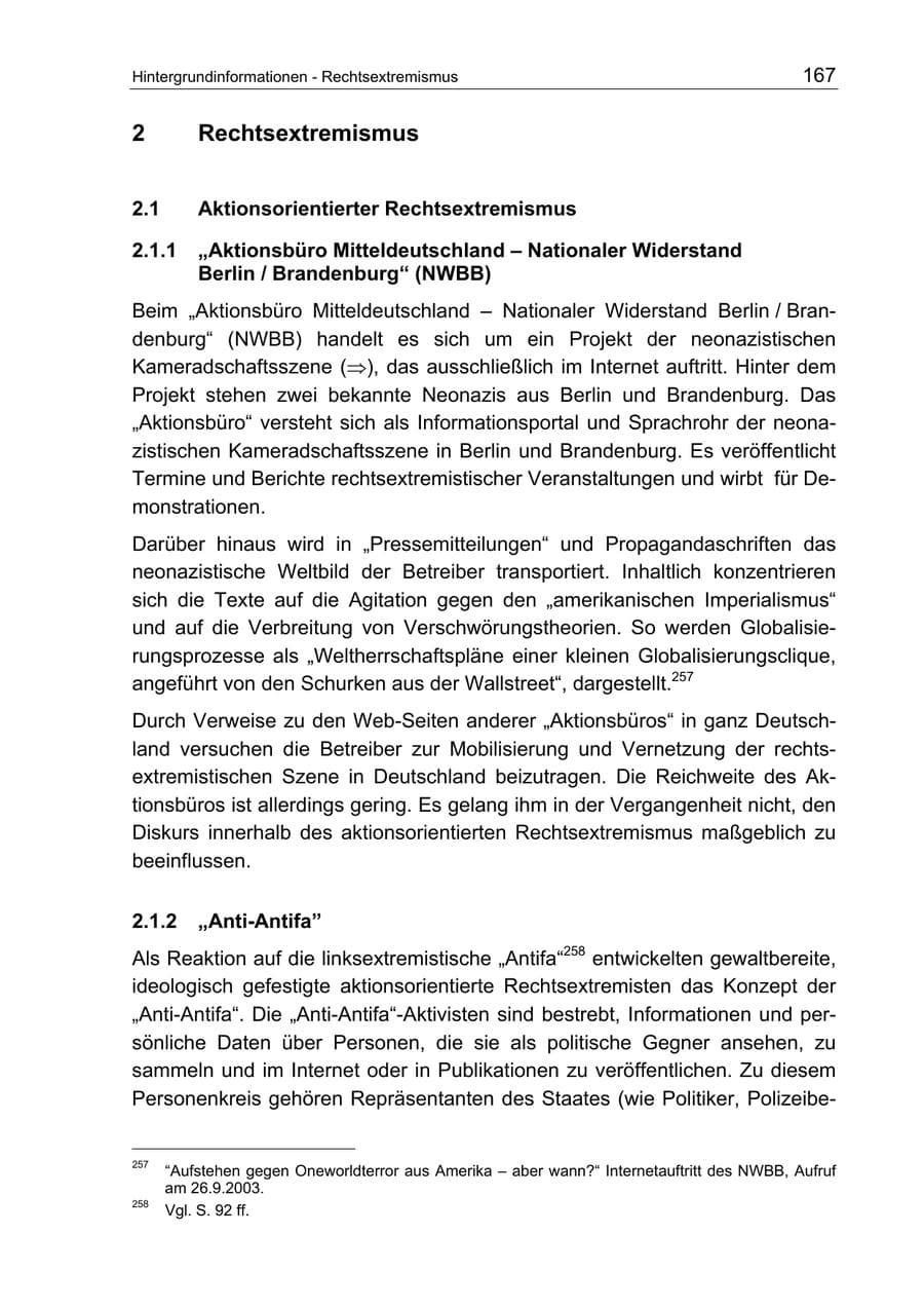 Seite 167 des Verfassungsschutzbericht 2003 Berlin