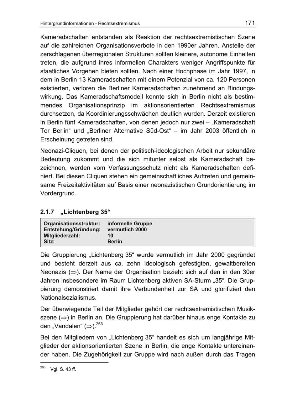 Seite 171 des Verfassungsschutzbericht 2003 Berlin