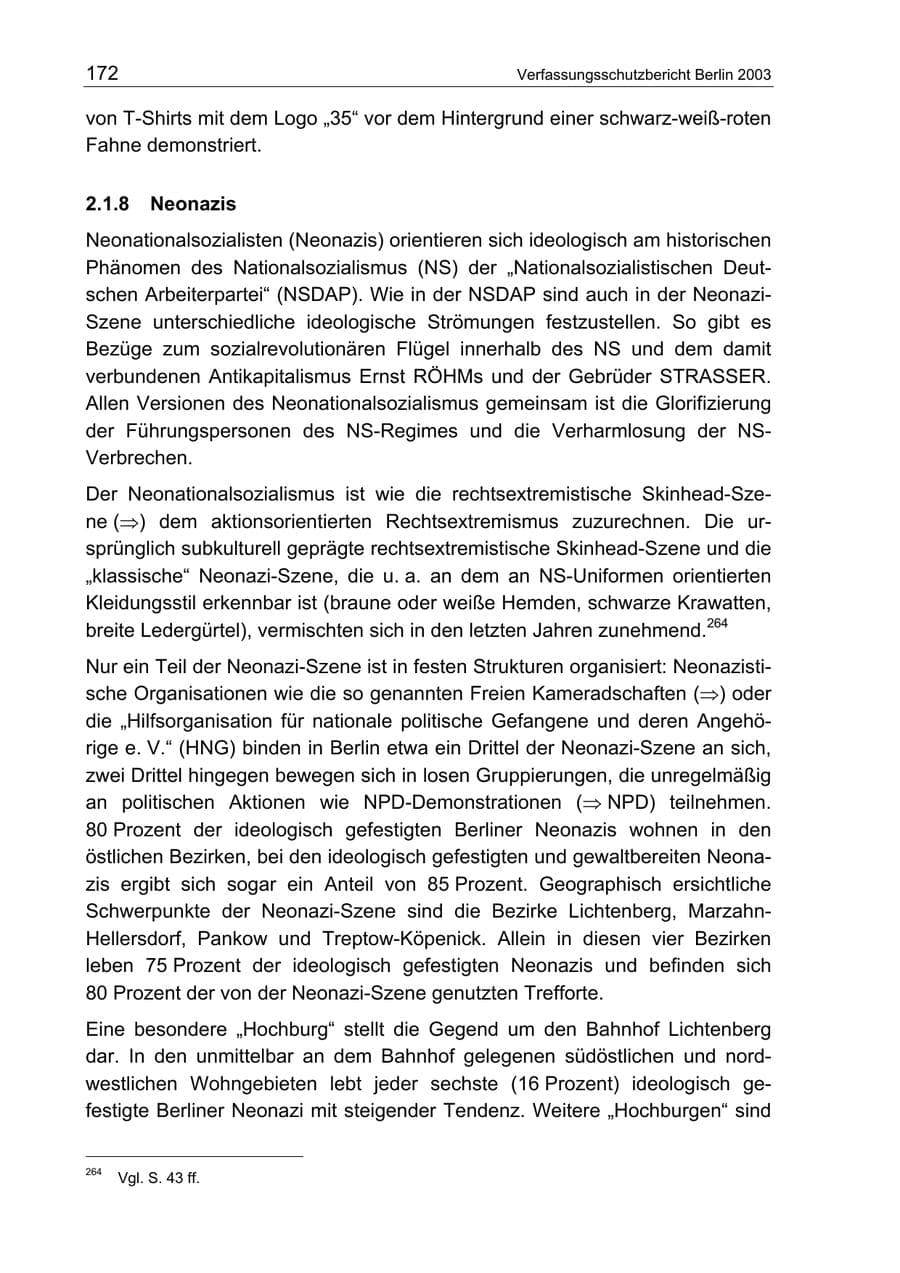 Seite 172 des Verfassungsschutzbericht 2003 Berlin