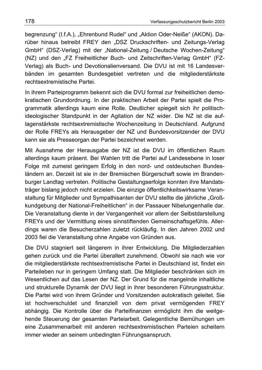 Seite 178 des Verfassungsschutzbericht 2003 Berlin