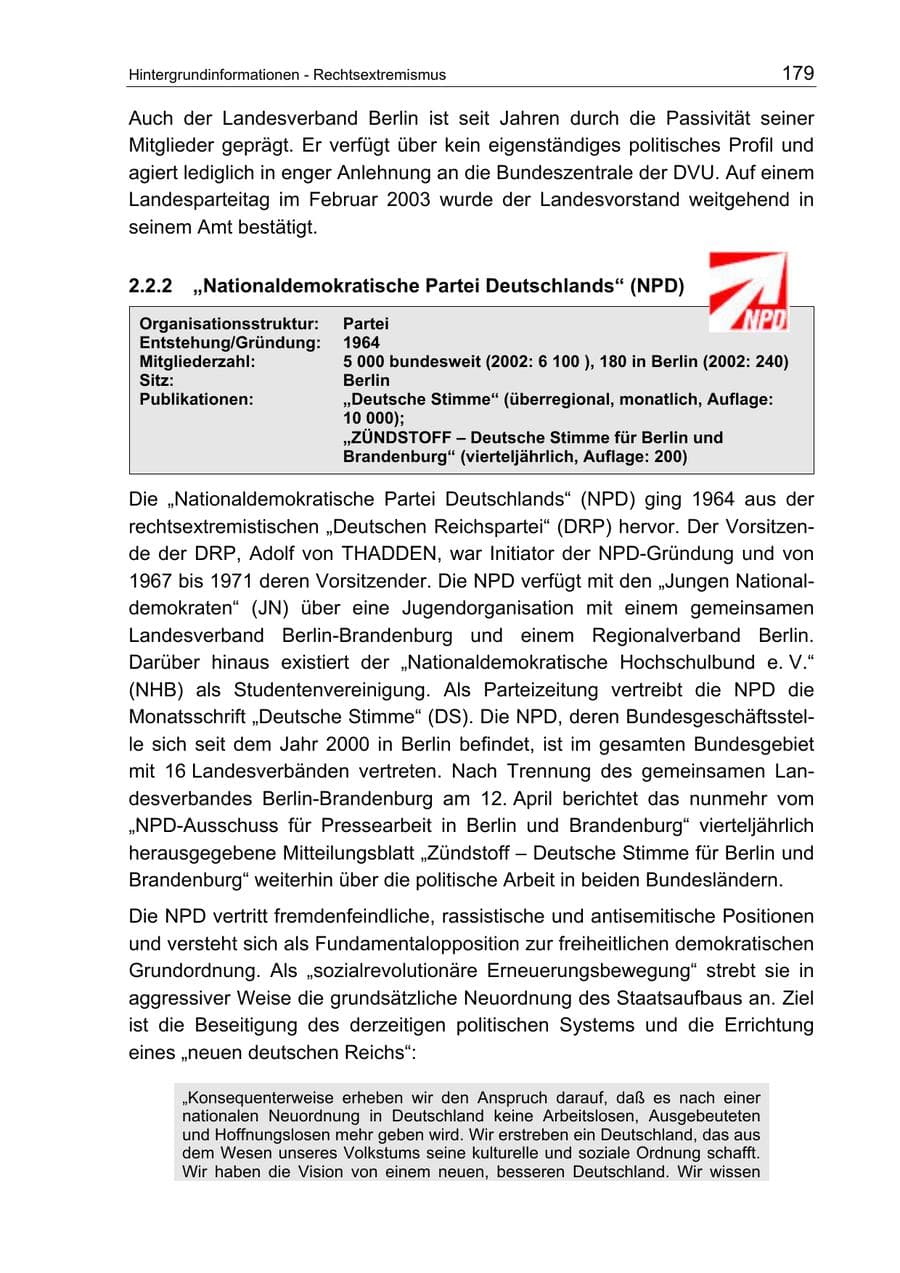 Seite 179 des Verfassungsschutzbericht 2003 Berlin