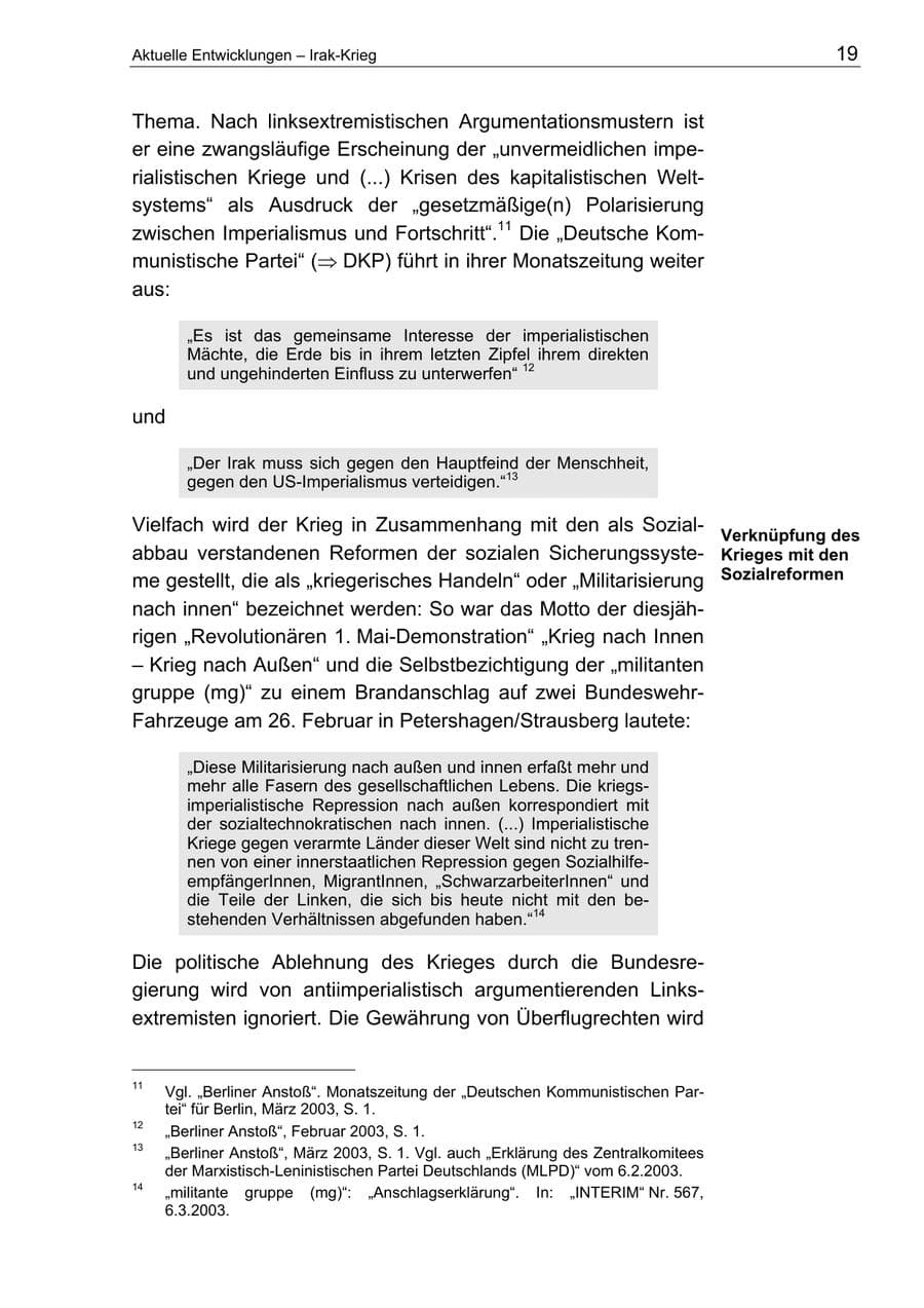 Seite 19 des Verfassungsschutzbericht 2003 Berlin