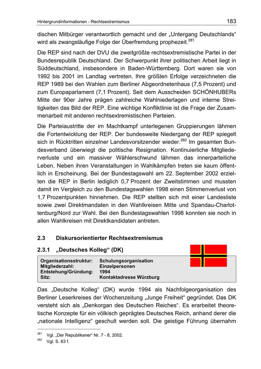 Seite 183 des Verfassungsschutzbericht 2003 Berlin