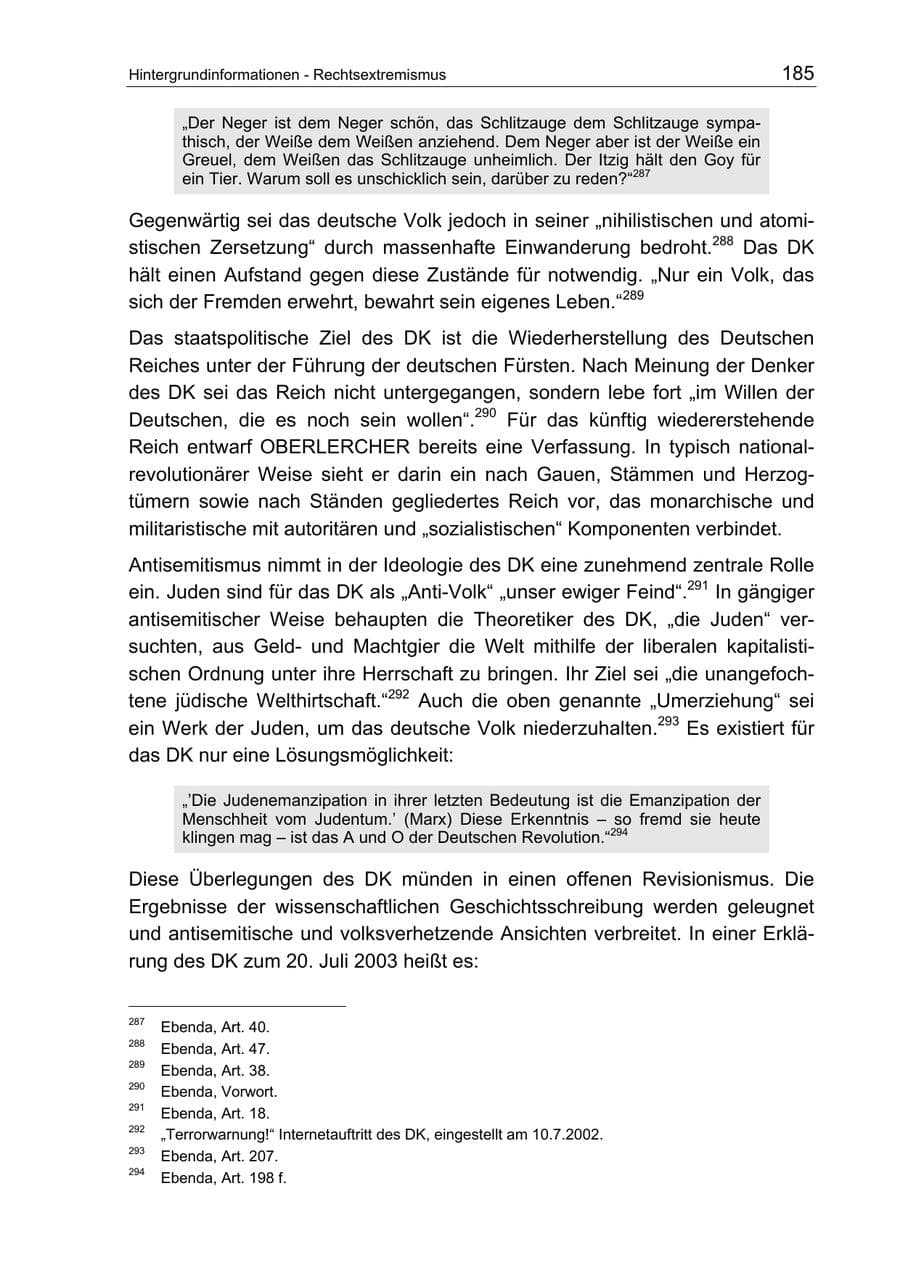 Seite 185 des Verfassungsschutzbericht 2003 Berlin