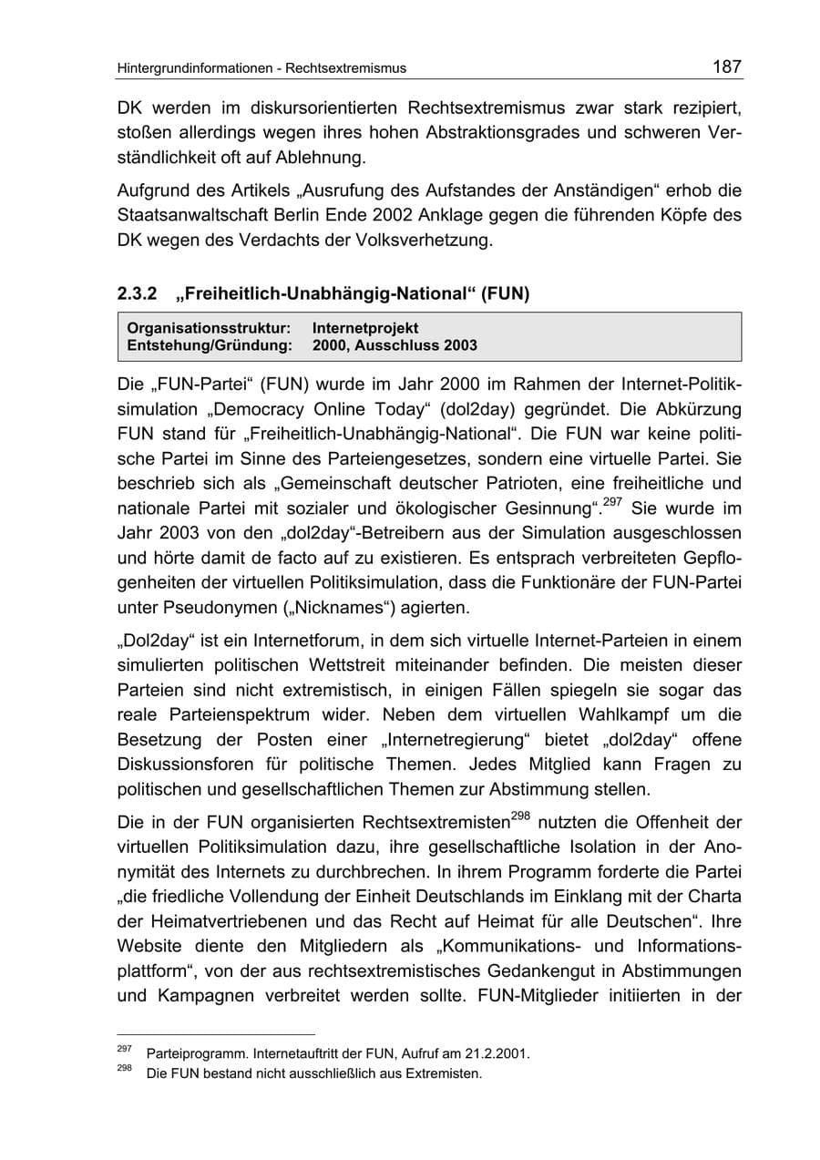 Seite 187 des Verfassungsschutzbericht 2003 Berlin