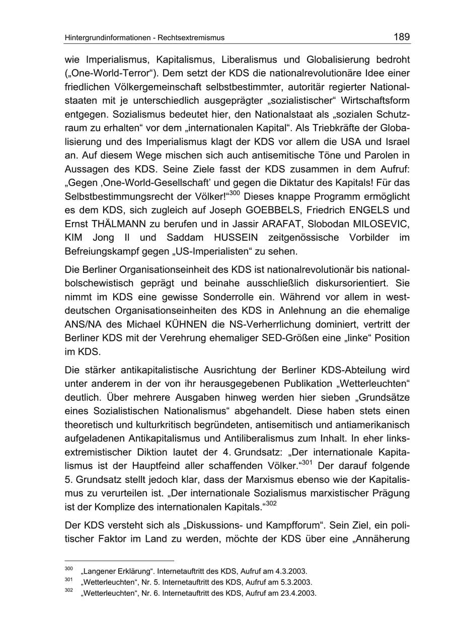 Seite 189 des Verfassungsschutzbericht 2003 Berlin