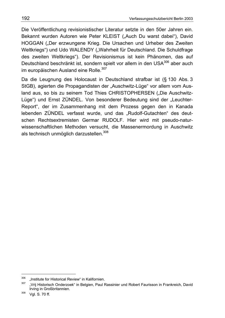 Seite 192 des Verfassungsschutzbericht 2003 Berlin