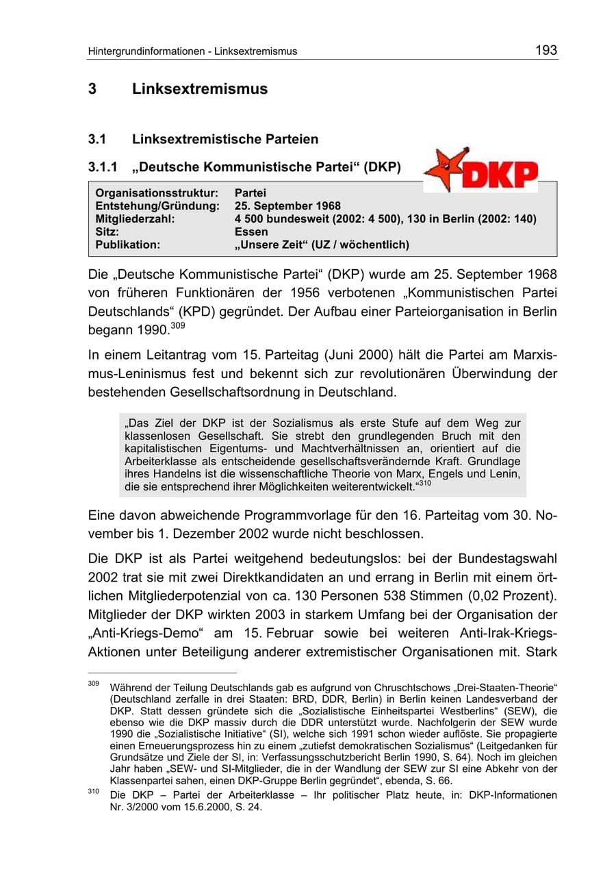Seite 193 des Verfassungsschutzbericht 2003 Berlin